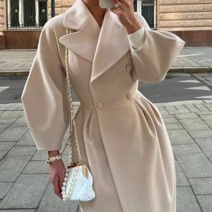 FW MIDI/LONG LENGTH, LANTERN SLEEVE WOOLEN-BLEND COAT